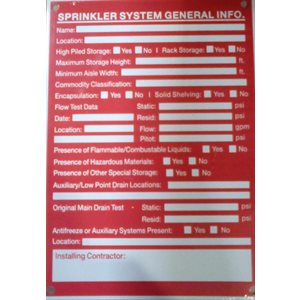 Sign 5"x 7" Sprinkler System General Info (100) Min.(1)
