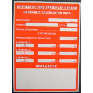 Sign 5"x 7" Vinyl Adhesive Back Hydraulic System Calc Residential 50ct (1)