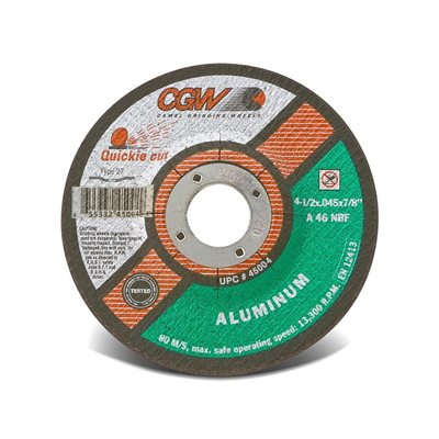 Aluminum 4-1 / 2"x .045 x 7 / 8" A46-N-BF Quickie Cut Type 27 Cut Off Wheel (100) Min.(25)