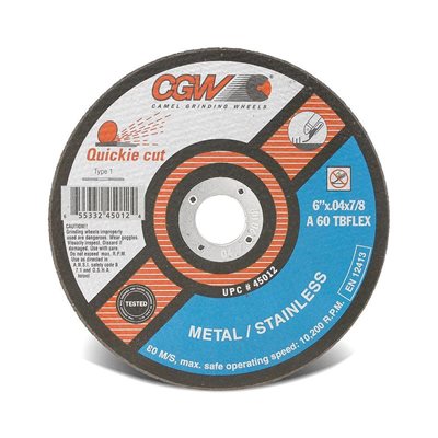Metal 4-1 / 2"x .035 x 7 / 8" ZA60-TB-FLEX Quickie Cut Type 1 Cut Off Wheel (100) Min.(25)