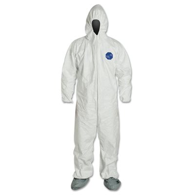 Tyvek 400 Coveralls 25ct Hood Boots & Elastic TY122S White Serged Seam Large (40)Min.(1)