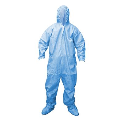 Defender FR Blue Coveralls 25ct Hood & Boots & Elastic Limited Flame Resistant Large (50)Min.(1)