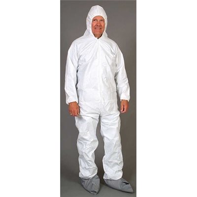 Microporous White Coveralls 25ct Hood & Elastic Wrist & Ankles Large (50)Min.(1)