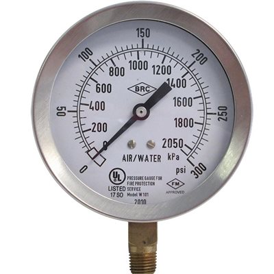 Gauge Stainless Case Air / Water 0-300psi 3-1 / 2" UL / FM (60) Min.(1)