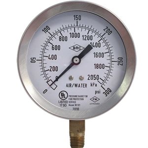 Gauge Stainless Case Air / Water 0-300psi 3-1 / 2" UL / FM (60) Min.(1)
