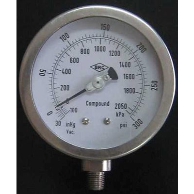Gauge Liquid Filled Compound -30-0-300psi 4" Stainless Case (12) Min.(1)