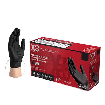 Black X3 Nitrile Powder Free Gloves Medium 10 / 100ct Boxes (70) Min. (1)