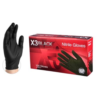 Black X3 Nitrile Powder Free Gloves Large 10 / 100ct Boxes (70) Min. (1)