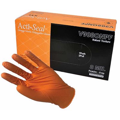 Orange 8mil Nitrile HD Powder Free Gloves Medium 10 / 100ct Boxes (70) Min. (1)