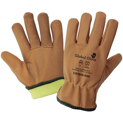 CR3800 Goatskin FR Driver Glove Oil Resis Leather Kevlar Lined ANSI Cut Level A4 Large (Pair)
