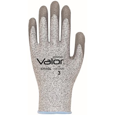 VALOR Salt & Pepper HPPE Glove Polyurethane Palm Grey ANSI Cut Level A2 Large (144) Min.(6)