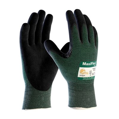 MaxiFlex Cut 34-8743 Glove Black Nitrile Grip Green Nylon Shell Cut Level ANSI A2 Large (6) Min.(1)