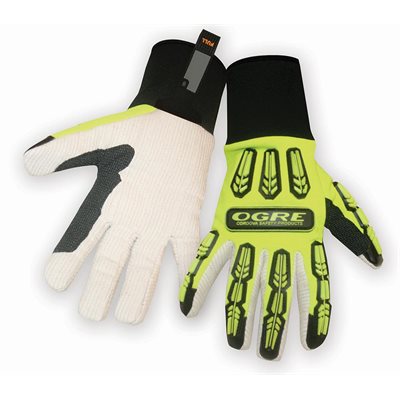 OGRE IMPACT Lime Corded Canvas Palm, Spandex Back TPR Fingers Large (72) Min.(1)