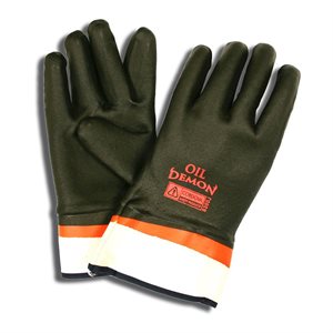 OIL DEMON Rubber Glove Blk / Orange Sandy Grip Double Dipped 2-1 / 2" Cuff Large (6) Min.(1)