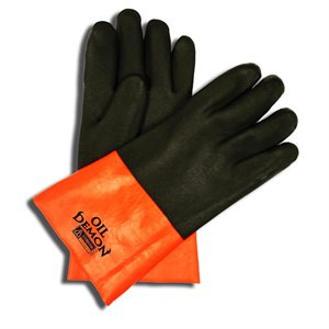 OIL DEMON Rubber Glove Blk / Orange Sandy Grip Double Dipped 12" Length Large (6) Min.(1)