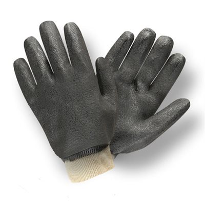 PVC Black Etched Grip Rubber Glove Knit Wrist Jersey Lined (6) Min.(1)
