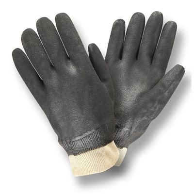 PVC Black Sandy Grip Rubber Glove Knit Wrist Jersey Lined (6) Min.(1)