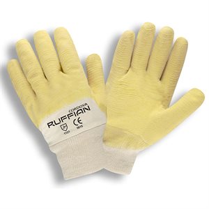 Rubber Premium Ruffian Yellow Crinkle Finish Coated Glove Knitwrist Jersey Lined (10) Min.(1)