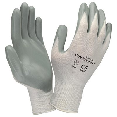 COR-TOUCH Coated Nitrile Palm Flat Grey White Nylon Glove Large (12) Min.(1)
