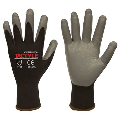 TACTYLE Coated Foam Nitrile Palm Grey Black Nylon Glove Large (12) Min.(1)