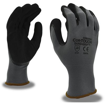 COR-TOUCH FOAM Coated Foam Sandy Nitrile Palm Grey Nylon Glove Large (12) Min.(1)