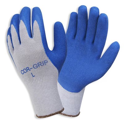 CORE-GRIP Coated Rubber Palm Blue Grey Poly Glove Large (10) Min.(1)