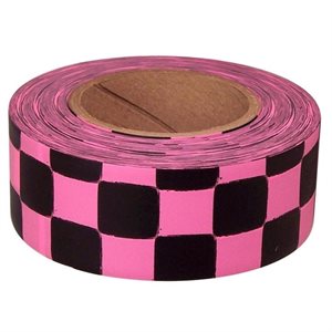 Roll Flagging 1-3 / 16"x 150' Checkerboard Pink Glo & Black (144) Min.(12)