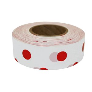 Roll Flagging 1-3 / 16"x 300' Polka Dot White & Red (144) Min.(12)