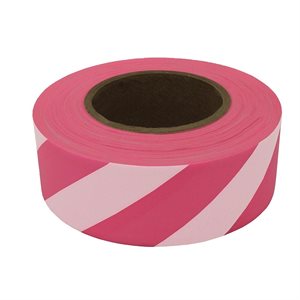 Roll Flagging 1-3 / 16"x 150' Striped Pink Glo & White (144) Min.(12)