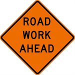Orange Bright 48"x 48" Road Work Ahead Roll Up Road Sign Fiberglass & Clamp (6) Min.(1)