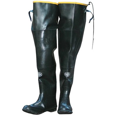 Boots Hip Waders Black Rubber, Plain Toe, Cotton Lined 36" Tall Size 13 (6) Min.(1)
