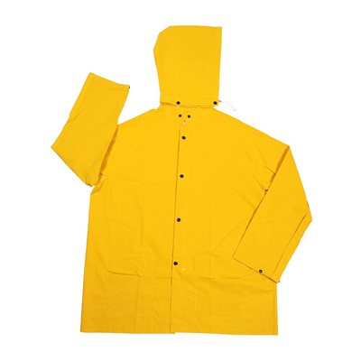 Rain Jacket Stormfront Yellow 35mil PVC / Poly Detachable Hood 2PC Large (25) Min.(1)