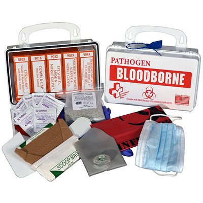 Bloodborne Pathogen First Aid Kit Plastic Box (12) Min.(1)