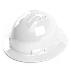 Full Brim Hard Hat Vented White with Ratchet 4-point Suspension (10) Min.(1)