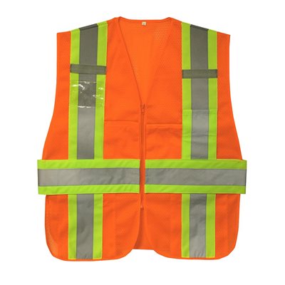 Safety Vest Class III Expandable Orange Mesh 7 Pocket 4" Two-Tone RF Zipper CL 2X-5X (24) Min.(1)