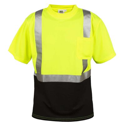 T-Shirt Class II Lime & Black Poly Reflective Tape Chest Pocket Medium (24) Min.(1)