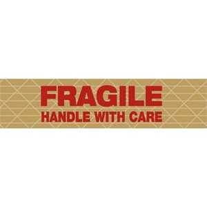 Water Activated Tape 3" x 450' "FRAGILE" RED / KRAFT Reinforced 10 Count